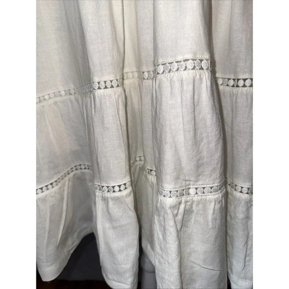 MAEVE Women's Linen Edition The Bettina Tiered White Mini Shirt Dress Size Small - Picture 4 of 12